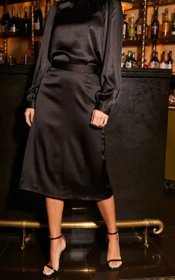 VM High Waist Midi Skirt In Black