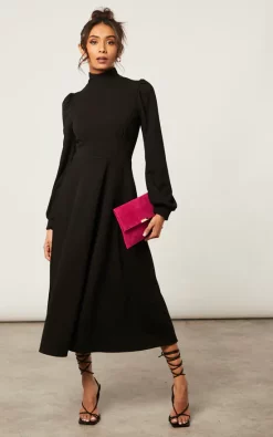 SIGNAGE Black Turtle Neck Long Sleeve Skater Midi Dress With Keyhole -DRESSES SHOP 2022 10 25 Jen Shree Signage12012