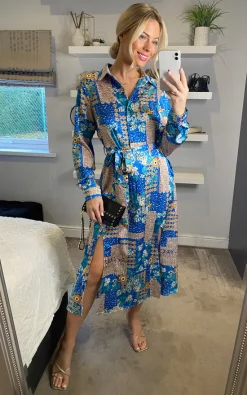 D.Anna Shirt Dress Long Sleeves And Button Through In Patchwork Print