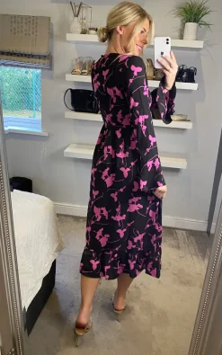 D.Anna Long Sleeves Pink Floral Print Midi Dress -DRESSES SHOP 2022 10 26 Sasha Danna52