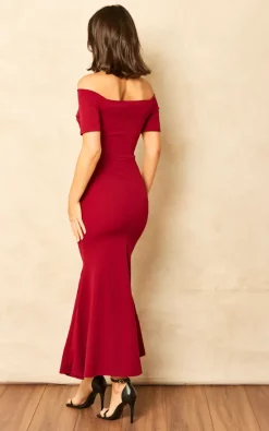 Feverfish Bardot Off Shoulder Maxi Dress Burgundy -DRESSES SHOP 2022 11 29 Jen Mollie Feverfish25554