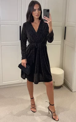 KURT MULLER Gold Shimmer Sparkle Crossover Dress