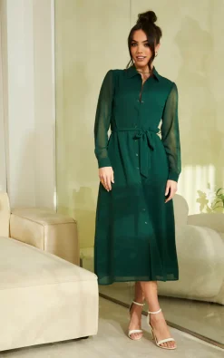 Bella And Blue Long Sleeve Shirt Dress In Khaki