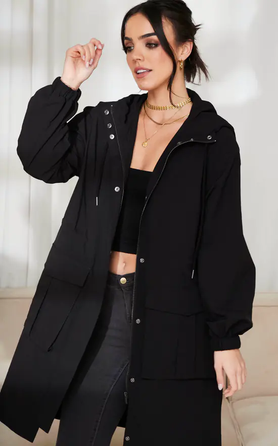 Vila Hooded Longline Parka Coat In Black 2 Vila Hooded Longline Parka Coat In Black - Image 2