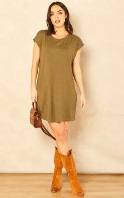 Noisy May Short Sleeve T Shirt Dress In Khaki -DRESSES SHOP 2023 01 27 Jen Mollie NoisyMay36298
