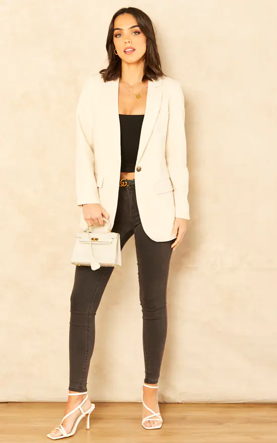 Object Single Breast Blazer In Cream 2 Object Single Breast Blazer In Cream - Image 2
