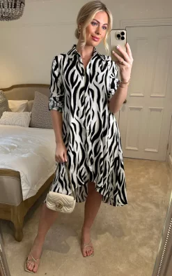 Apricot Cream Zebra Oversized Shirt Dress