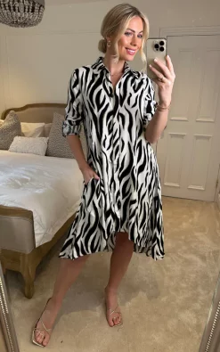 Apricot Cream Zebra Oversized Shirt Dress -DRESSES SHOP 2023 02 01 Sasha Apricot64