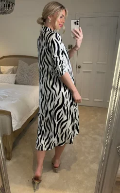 Apricot Cream Zebra Oversized Shirt Dress -DRESSES SHOP 2023 02 01 Sasha Apricot67