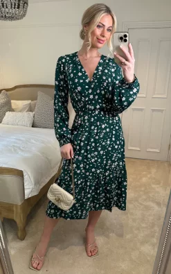 Apricot Green Ditsy Dot Wrap Midi Dress -DRESSES SHOP 2023 02 01 Sasha Apricot9