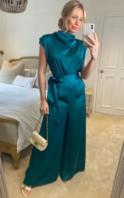 Edie B. Saffy Teal Satin High Neck Sleeveless Jumpsuit -DRESSES SHOP 2023 02 06 Sasha EdieB24