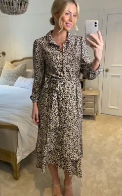 Edie B. Courteney Leopard Print Shirt Dress With Ruffle Hem -DRESSES SHOP 2023 02 06 Sasha EdieB35