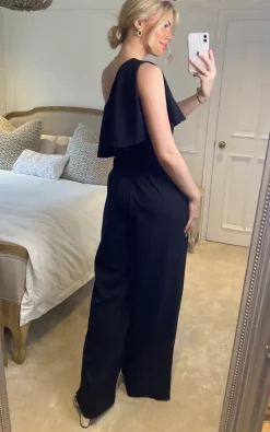 Edie B. One Shoulder Overlay Frill Jumpsuit In Black -DRESSES SHOP 2023 02 06 Sasha EdieB73