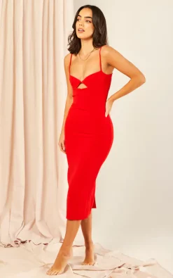 Bardot Cut Out Midi Dress In Red -DRESSES SHOP 2023 02 10 Jen Mollie Bardot39982