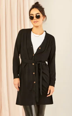 Vila Long Sleeve Longline Cardigan With Belt In Black -DRESSES SHOP 2023 02 10 Jen Mollie Vila40775