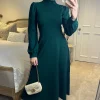 SIGNAGE Green Long Sleeve Turtle Neck Midi Dress