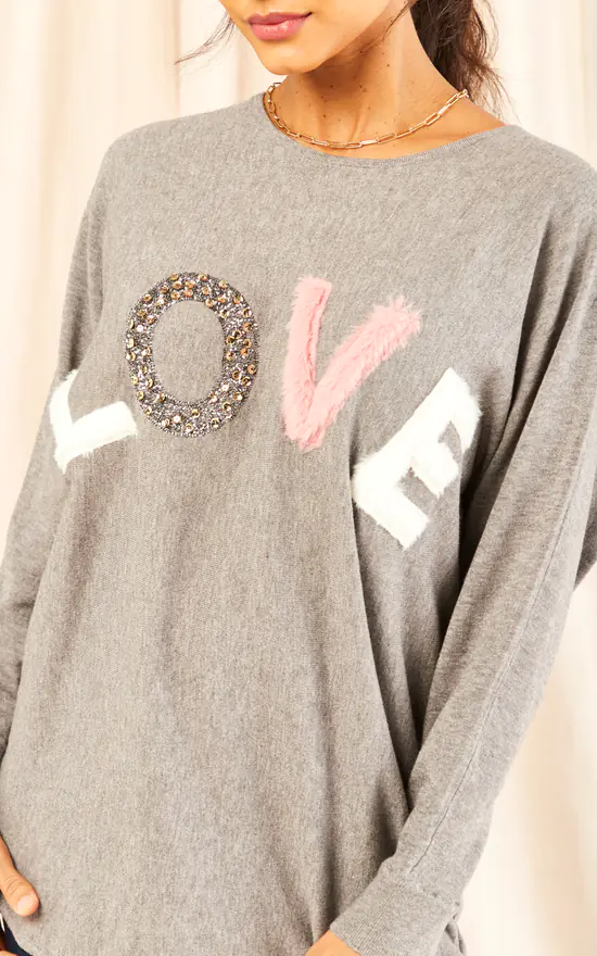 Apricot Grey 'Love' Oversized Jumper 2 Apricot Grey 'Love' Oversized Jumper - Image 2