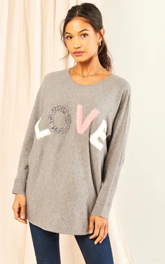 Apricot Grey 'Love' Oversized Jumper 1 Apricot Grey 'Love' Oversized Jumper