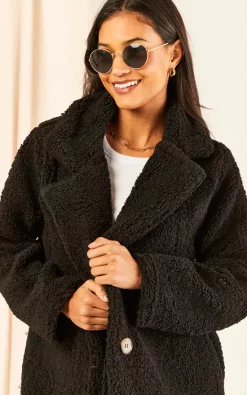 TENKI LONDON Black Oversize Teddy Winter Coat Jacket -DRESSES SHOP 2023 02 17 Jen Julia tenki45785