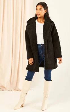 TENKI LONDON Black Oversize Teddy Winter Coat Jacket