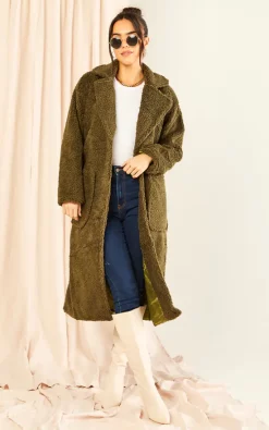 Gini London Khaki Longline Teddy Coat -DRESSES SHOP 2023 02 17 Jen Mollie Gini44758
