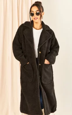 Gini London Black Longline Teddy Coat -DRESSES SHOP 2023 02 17 Jen Mollie Gini44841