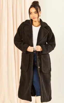 Gini London Black Longline Teddy Coat