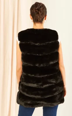 Gini London Black Diagonal Cut Sleeveless Faux Fur Gilet -DRESSES SHOP 2023 02 17 Jen Mollie Gini45953