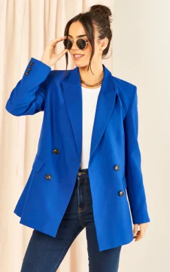 Jenerique Oversize Longline Blazer With 4 Buttons And Pockets In Sax Blue