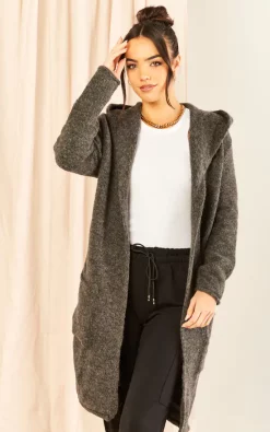 MOE Graphite Hooded Long Cardigan