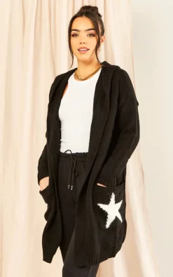 MOE Black Hooded Star Cardigan