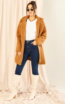 TENKI LONDON Brown Oversize Camel Teddy Winter Coat Jacket Outerwear -DRESSES SHOP 2023 02 17 Jen Mollie Tenki44698