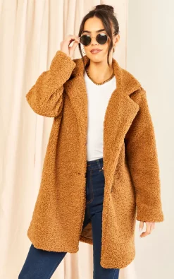 TENKI LONDON Brown Oversize Camel Teddy Winter Coat Jacket Outerwear