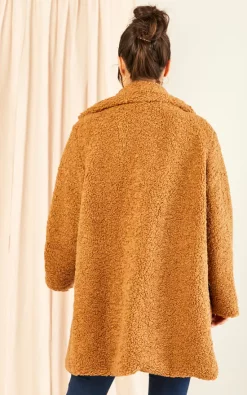 TENKI LONDON Brown Oversize Camel Teddy Winter Coat Jacket Outerwear -DRESSES SHOP 2023 02 17 Jen Mollie Tenki44731