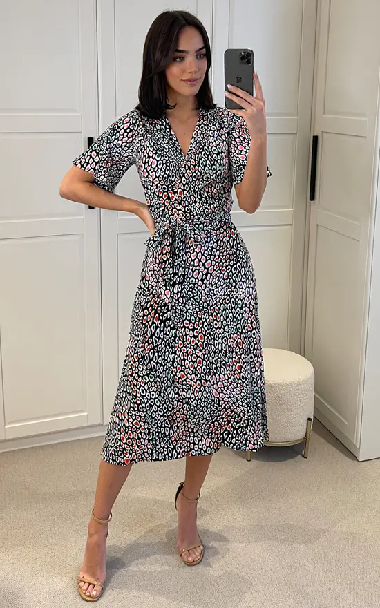D.Anna Leopard Print Midi Wrap Dress With Belt Fastening In Multicolour 1 D.Anna Leopard Print Midi Wrap Dress With Belt Fastening In Multicolour