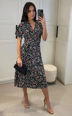 D.Anna Multicolour Leopard & Floral Print Midi Wrap Dress With Belt Fastening