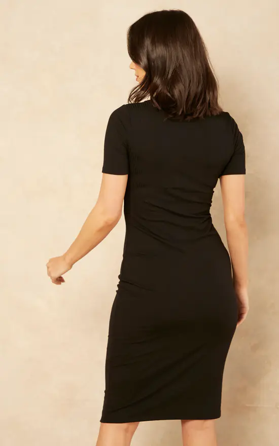 Vila Short Sleeve Button Up Midi Dress In Black 4 Vila Short Sleeve Button Up Midi Dress In Black - Image 4