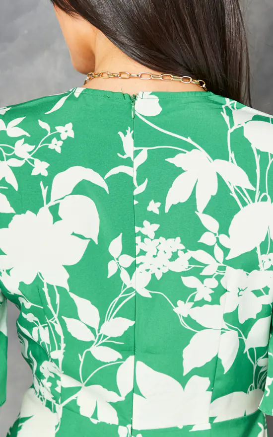 Bella And Blue Kimono Knot Top Playsuit In Green Floral Print 4 Bella And Blue Kimono Knot Top Playsuit In Green Floral Print - Image 4