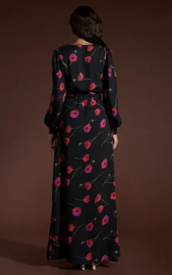 Dancing Leopard Mariela Dress In Poppies On Black -DRESSES SHOP 22 DL SQ 25 11 20222045