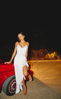 Bardot Cami Midi Dress With Ruffled Hem In White