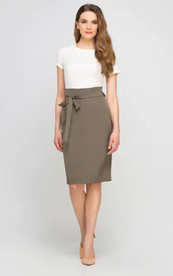Lanti Pencil High Waisted Midi Skirt, Khaki