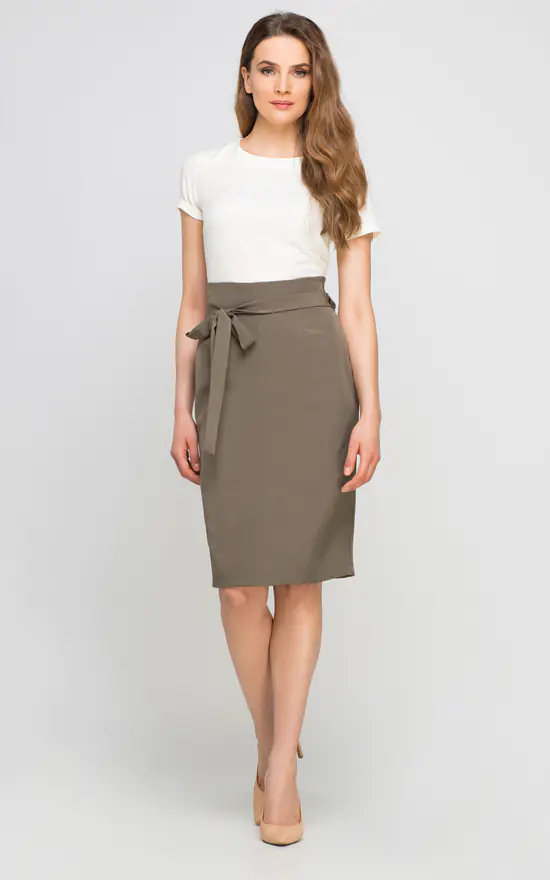 Lanti Pencil High Waisted Midi Skirt, Khaki 1 Lanti Pencil High Waisted Midi Skirt, Khaki