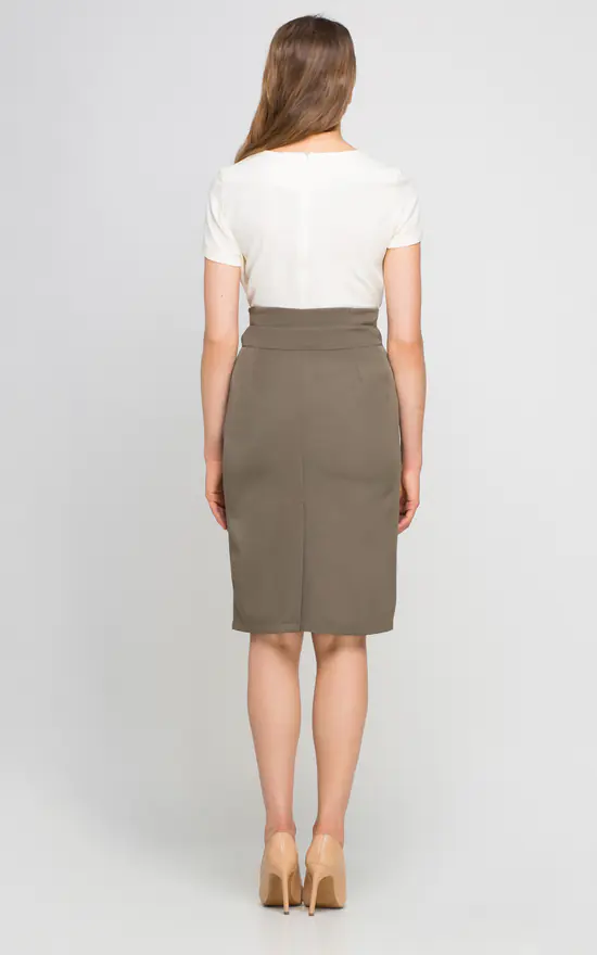 Lanti Pencil High Waisted Midi Skirt, Khaki 2 Lanti Pencil High Waisted Midi Skirt, Khaki - Image 2