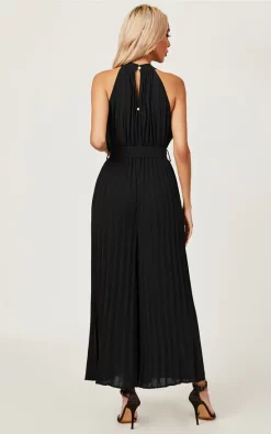 FS Collection Halter Neck Pleated Jumpsuit In Black -DRESSES SHOP 7M1A0096 1