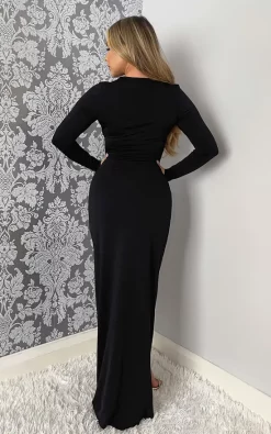 AX Paris Black Long Sleeve Wrap Over Maxi Dress -DRESSES SHOP AXF0012BLACK3