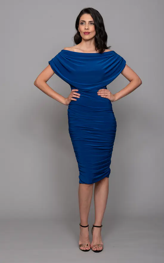 ATOM LABEL Oxygen Dress – Off Shoulder Ruched Bodycon – Cobalt 2 ATOM LABEL Oxygen Dress – Off Shoulder Ruched Bodycon – Cobalt - Image 2