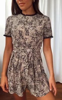 Girl In Mind Gabby Trim Detail Floral Playsuit Beige -DRESSES SHOP Create from blank custom 26