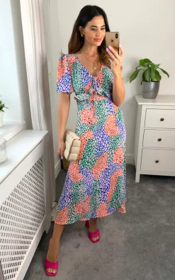 D.Anna Multicoloured V Neck Maxi Dress With Frill Detail In Leopard Print