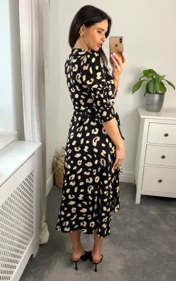 D.Anna Black/Cream Leopard Print Wrap Dress With Midi Sleeves -DRESSES SHOP D.anna Naomi 20.05.2266