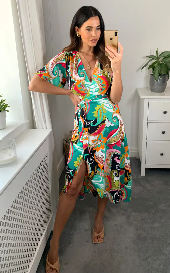 D.Anna Multicolour Paisley Floral Wrap Dress With Belt Fastening 2 D.Anna Multicolour Paisley Floral Wrap Dress With Belt Fastening - Image 2